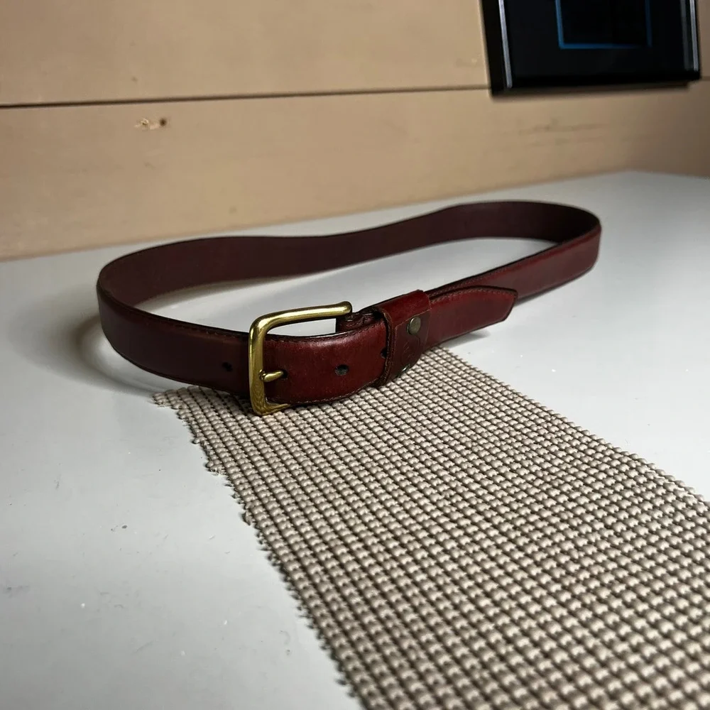 Duck Head Mens Burgundy Leather Belt 40/100 Brass Buckle Logo 01-1812